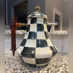 Mackenzie-Childs Courtly check 10” tall covered coffee/tea pot.